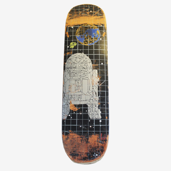 Skateboard Upcycling Wanddekoration - R2D2 silber